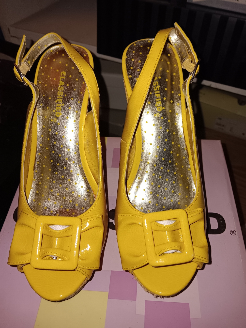 Yellow Women's Slingback Peep-Toe Heels with Buckle